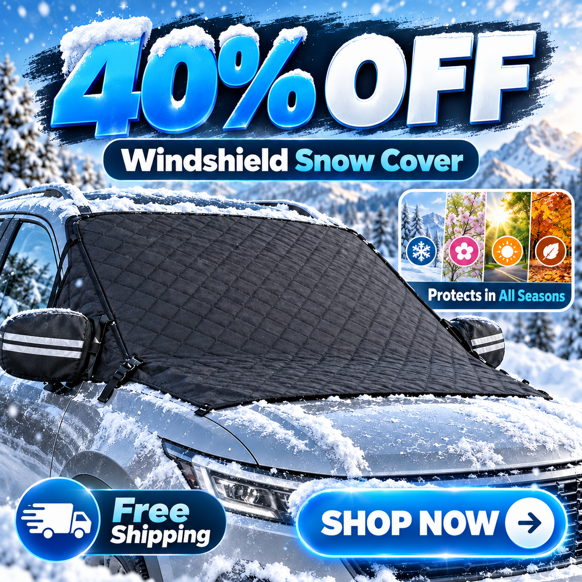 🔥 40% OFF — 💞54K+ SOLD!🔥All-Season Windshield Snow Cover with Mirror Protection❄️