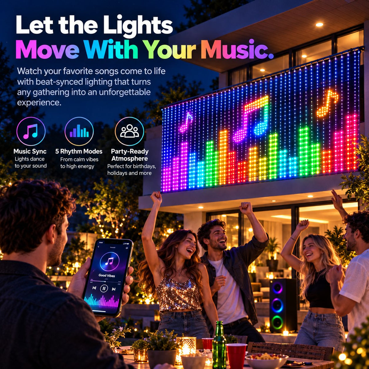✨ Smart 400 LED Curtain Lights – Custom Animations, Music Sync & App Control